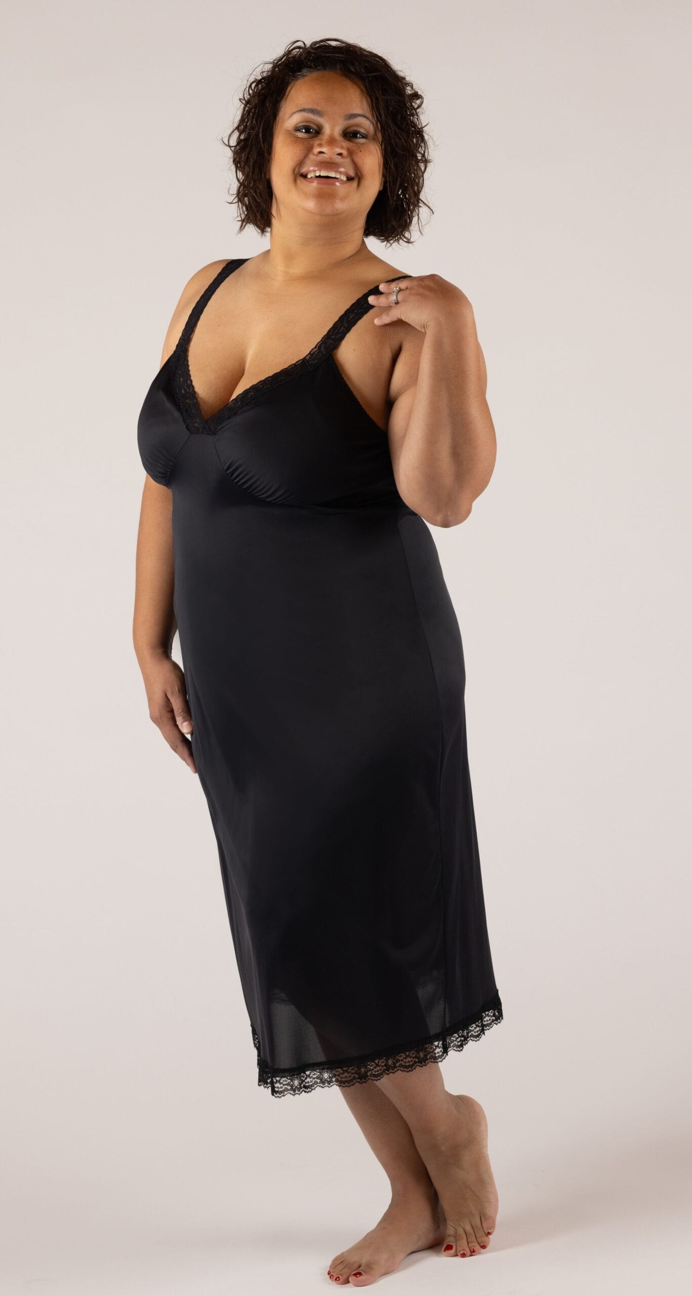 black slip dress lace trim Beautiful Black Lace Trim Lingerie Slip Dress – Bomb Bayb Co main image 1