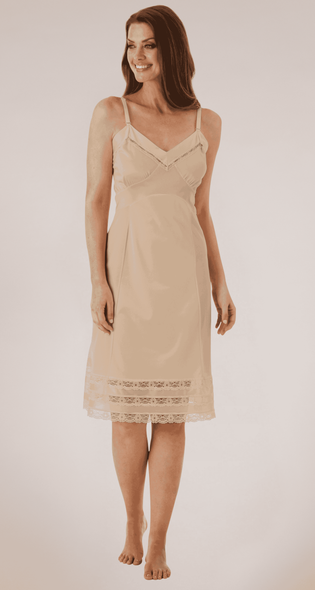 nude lace slip dress Women's Shape Nude Satin Contrast Lace Trim Maxi Dress