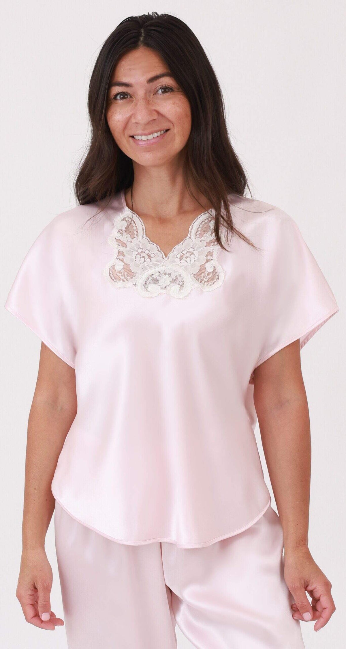 Rochelle Satin Sleep Pajama Top in Blush