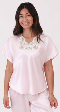 Rochelle Satin Sleep Pajama Top in Blush
