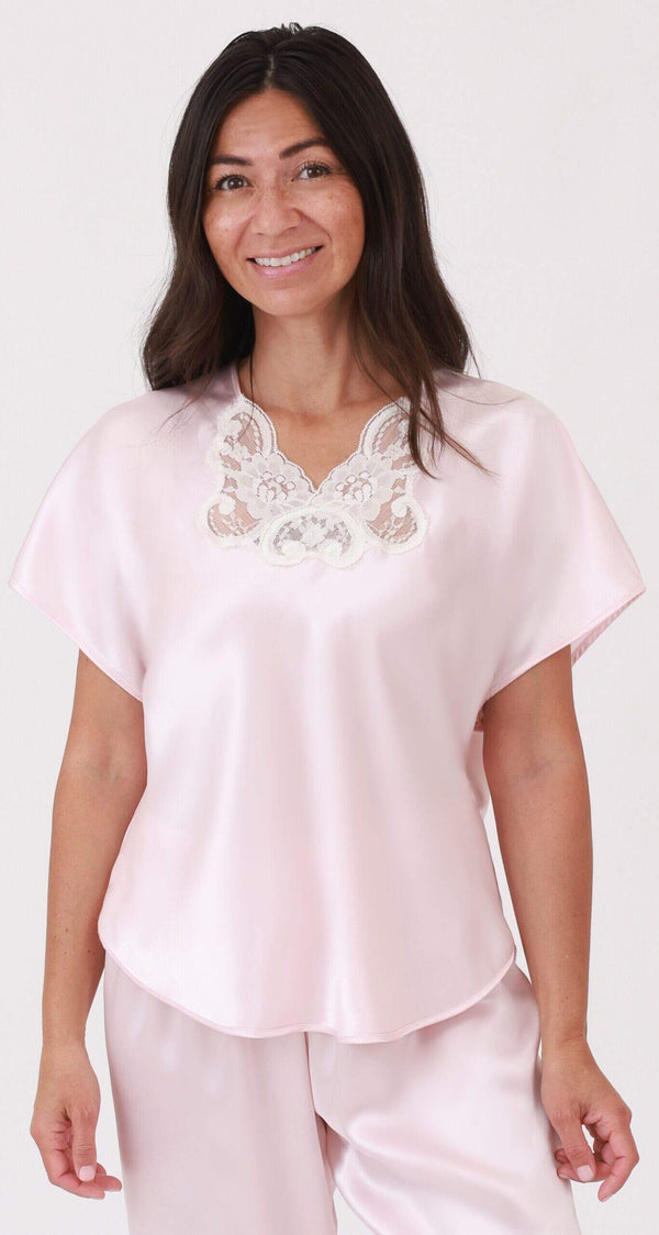 Rochelle Satin Sleep Pajama Top in Blush