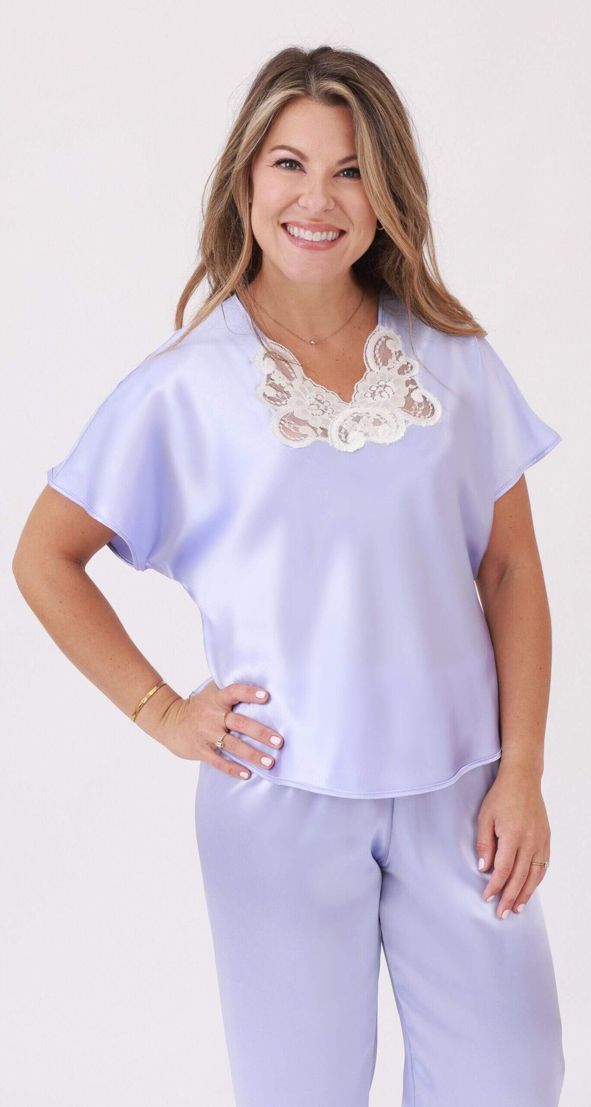 Rochelle Satin Sleep Pajama Top in Lilac