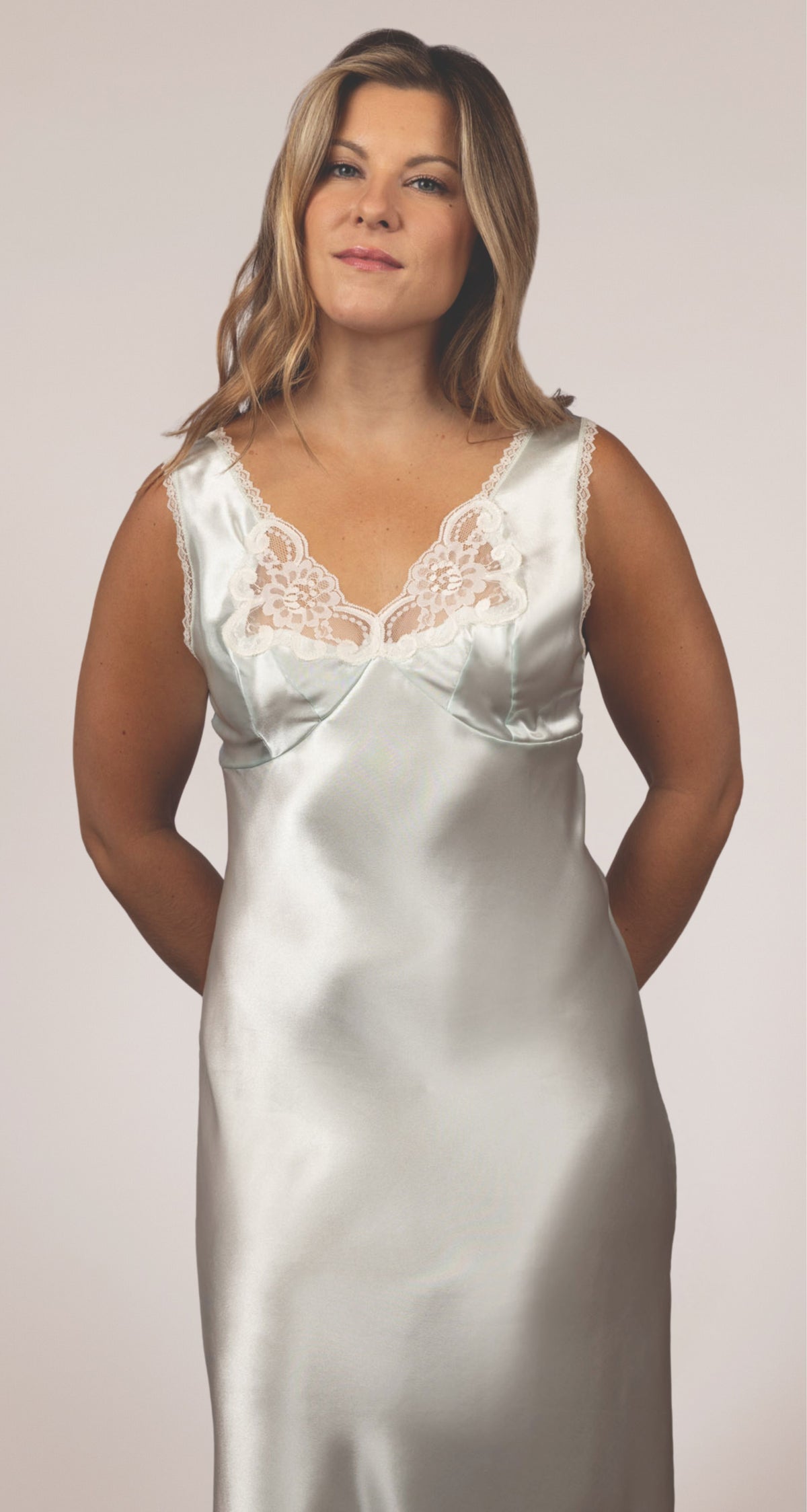 Rochelle Satin Full Slip with Adjustable Straps in Mint