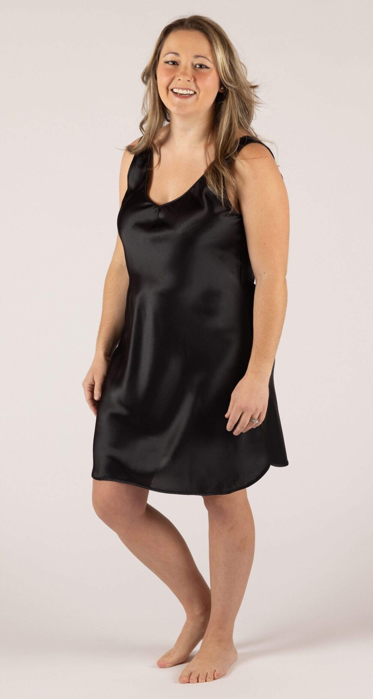 27091 Black Front Satin Essentials Wide Strap Chemise