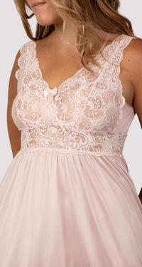 Blush Silhouette Lace Bodice Long Nightgown Lace Detail
