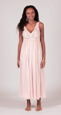 Silhouette Lace Bodice Long Nightgown with Added Bust Support in Blush