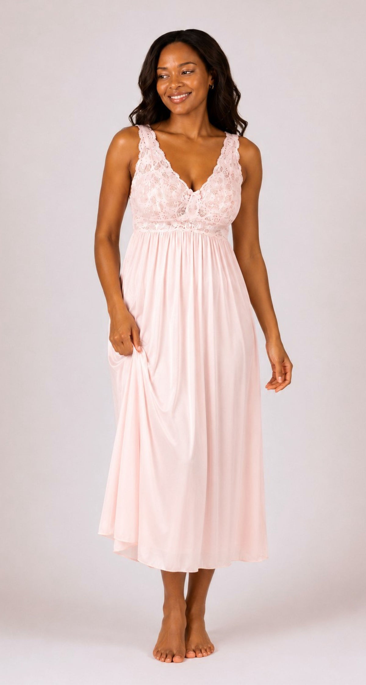 Shadowline® Silhouette Lace Bodice Long Nightgown with Added Support