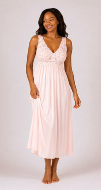 Shadowline® Silhouette Lace Bodice Long Nightgown with Added Support