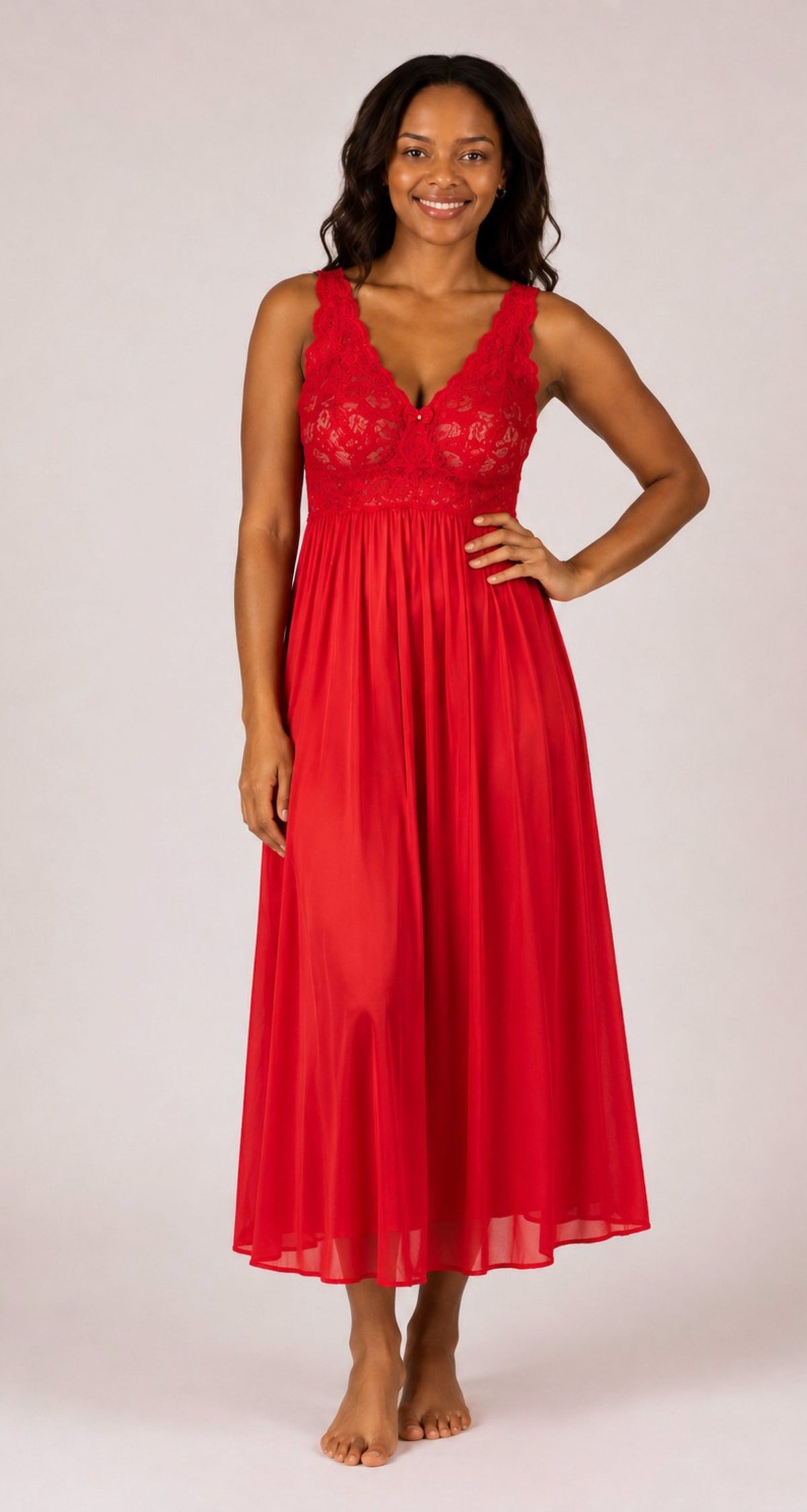 Shadowline® Silhouette Lace Bodice Long Nightgown with Added Support