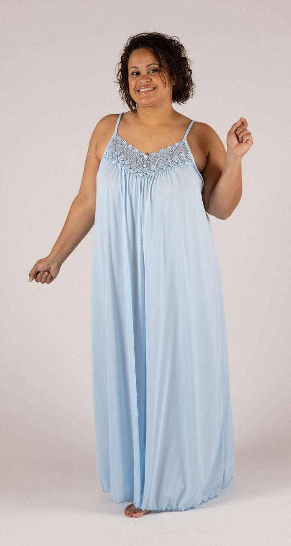 Blue 53" Long Braided Strap Nightgown