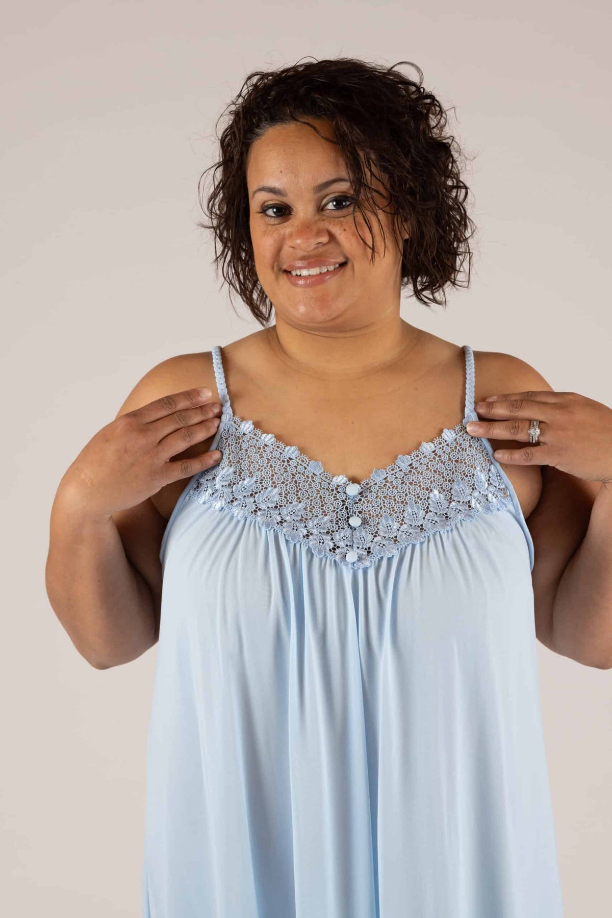 53" Long Braided Strap Nightgown Lace Detail