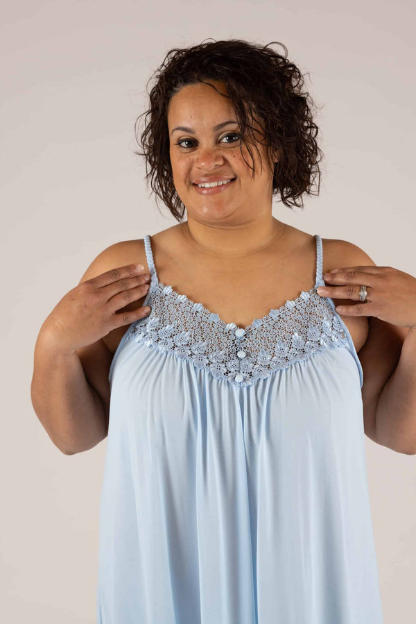 53" Long Braided Strap Nightgown Lace Detail