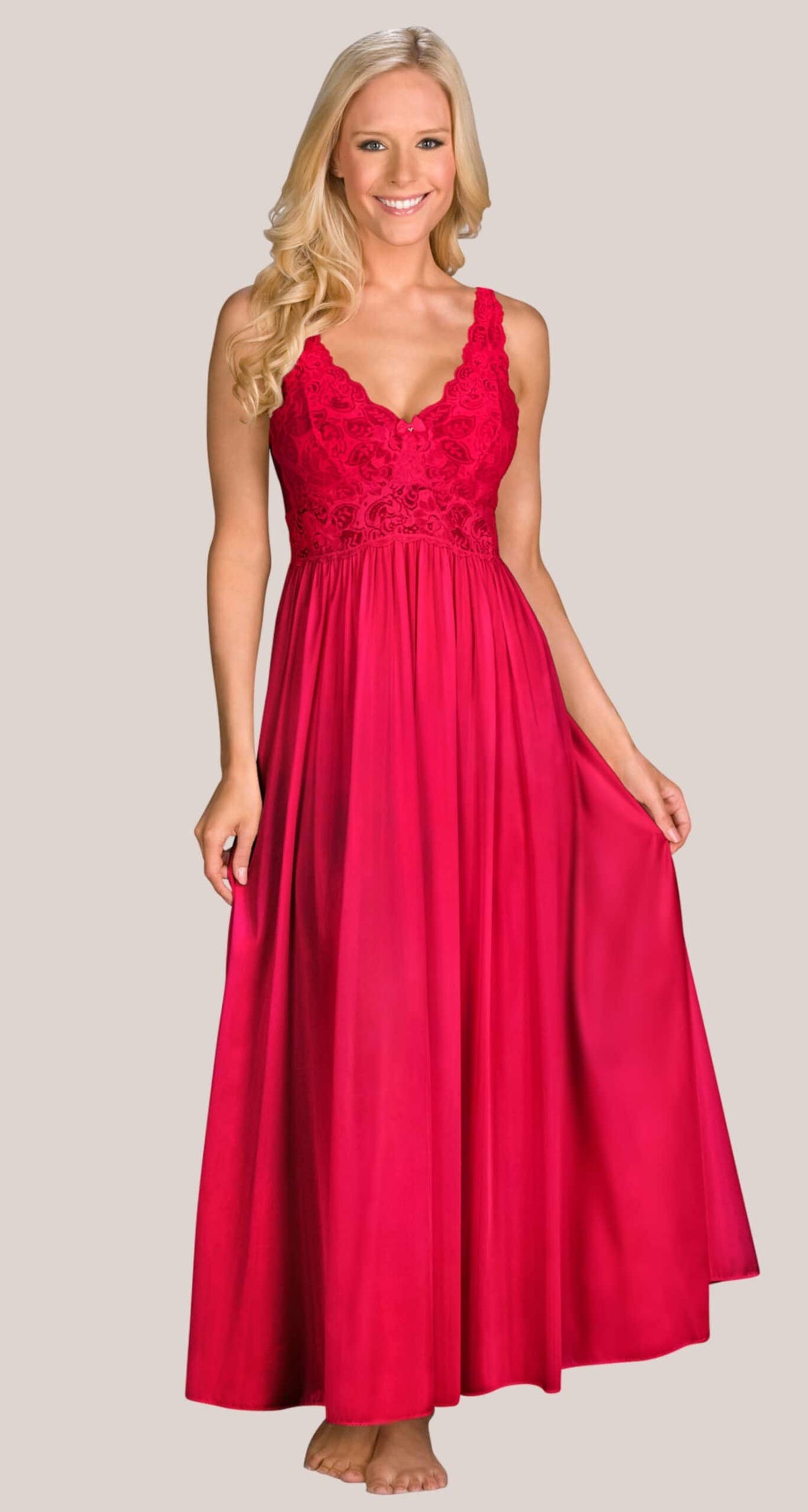 Red Silhouette Lace Bodice Long Nightgown