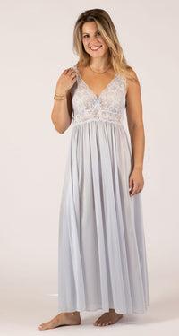 Silver Silhouette Lace Bodice Long Nightgown