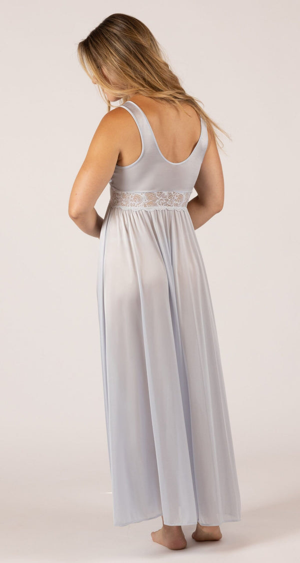 Silver Silhouette Lace Bodice Long Nightgown Back View