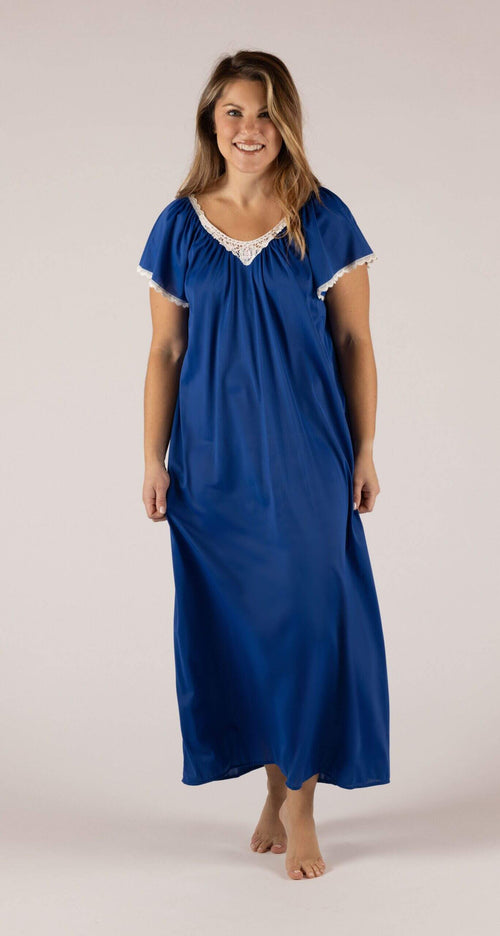 Navy Cameo Flutter Sleeve 53" Long Nightgown