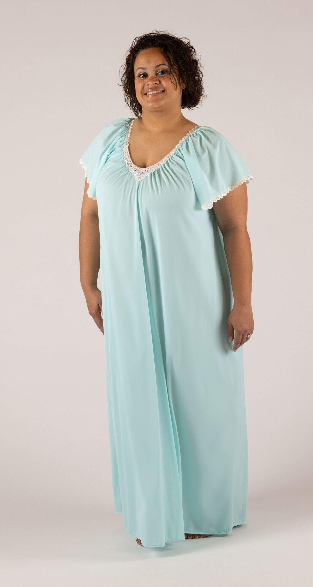 Seafoam Cameo Flutter Sleeve 53" Long Nightgown