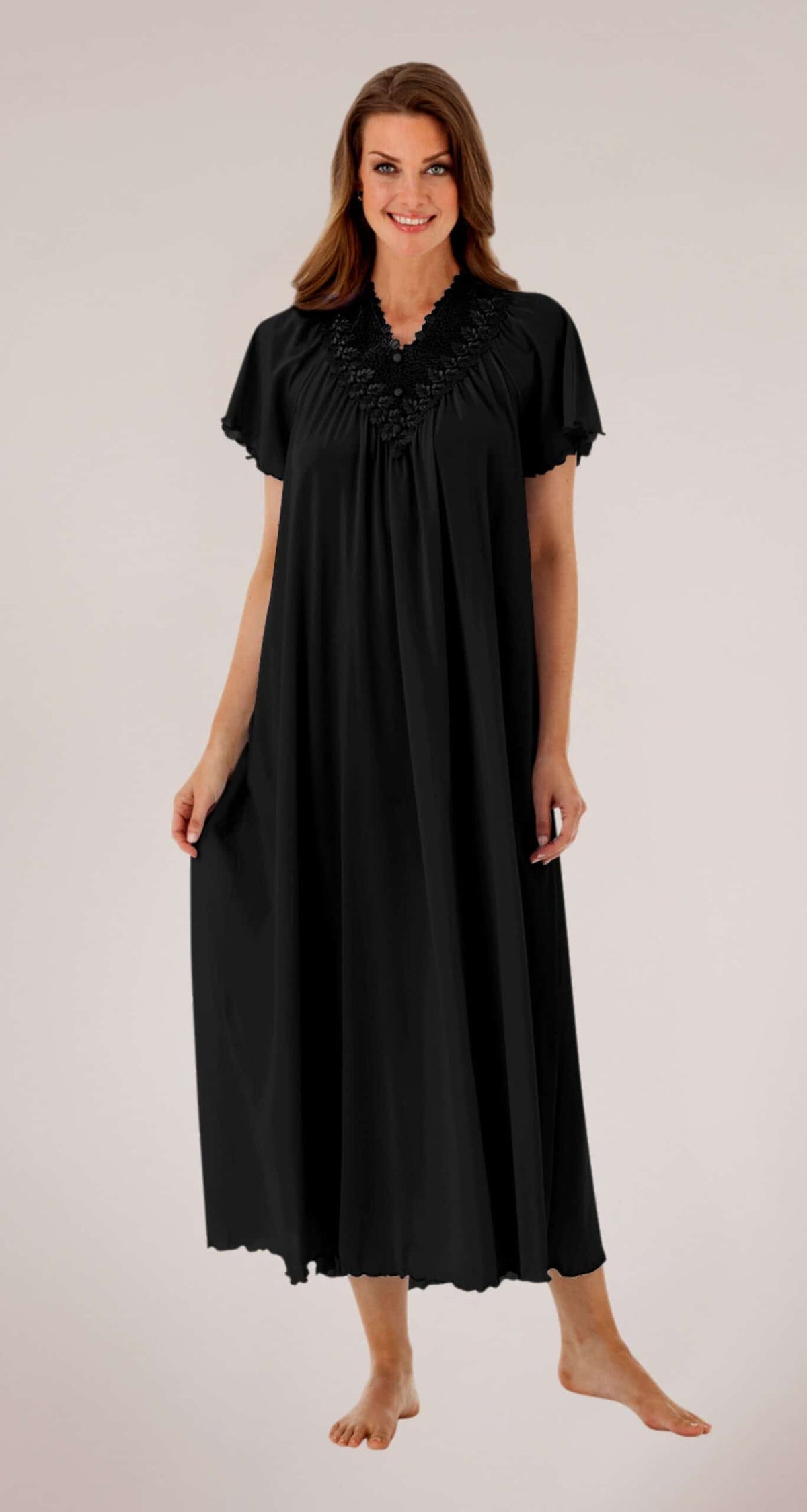 Black Lace Bodice 53" Long Nightgown