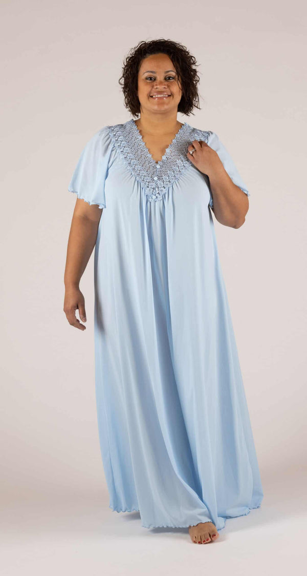 Blue Lace Bodice 53" Long Nightgown