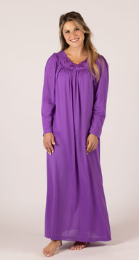 Purple Petals Long Sleeve Long Nightgown
