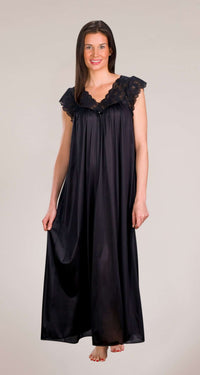 Black Lace Cap Sleeve 53 Inch Long Nightgown