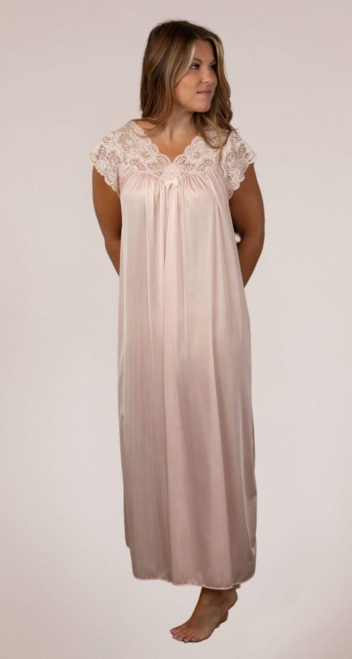 Blush Lace Cap Sleeve 53 Inch Long Nightgown