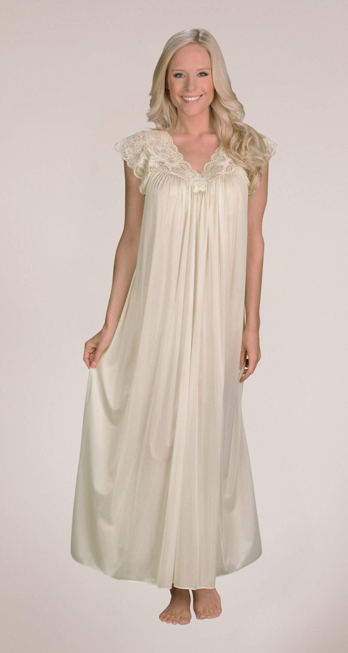 Ivory Lace Cap Sleeve 53 Inch Long Nightgown