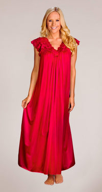 Red Lace Cap Sleeve 53 Inch Long Nightgown