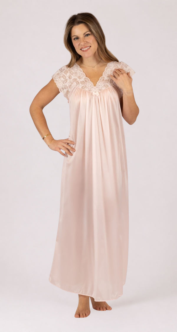 Silhouette Lace Cap Sleeve Long Nightgown in Blush