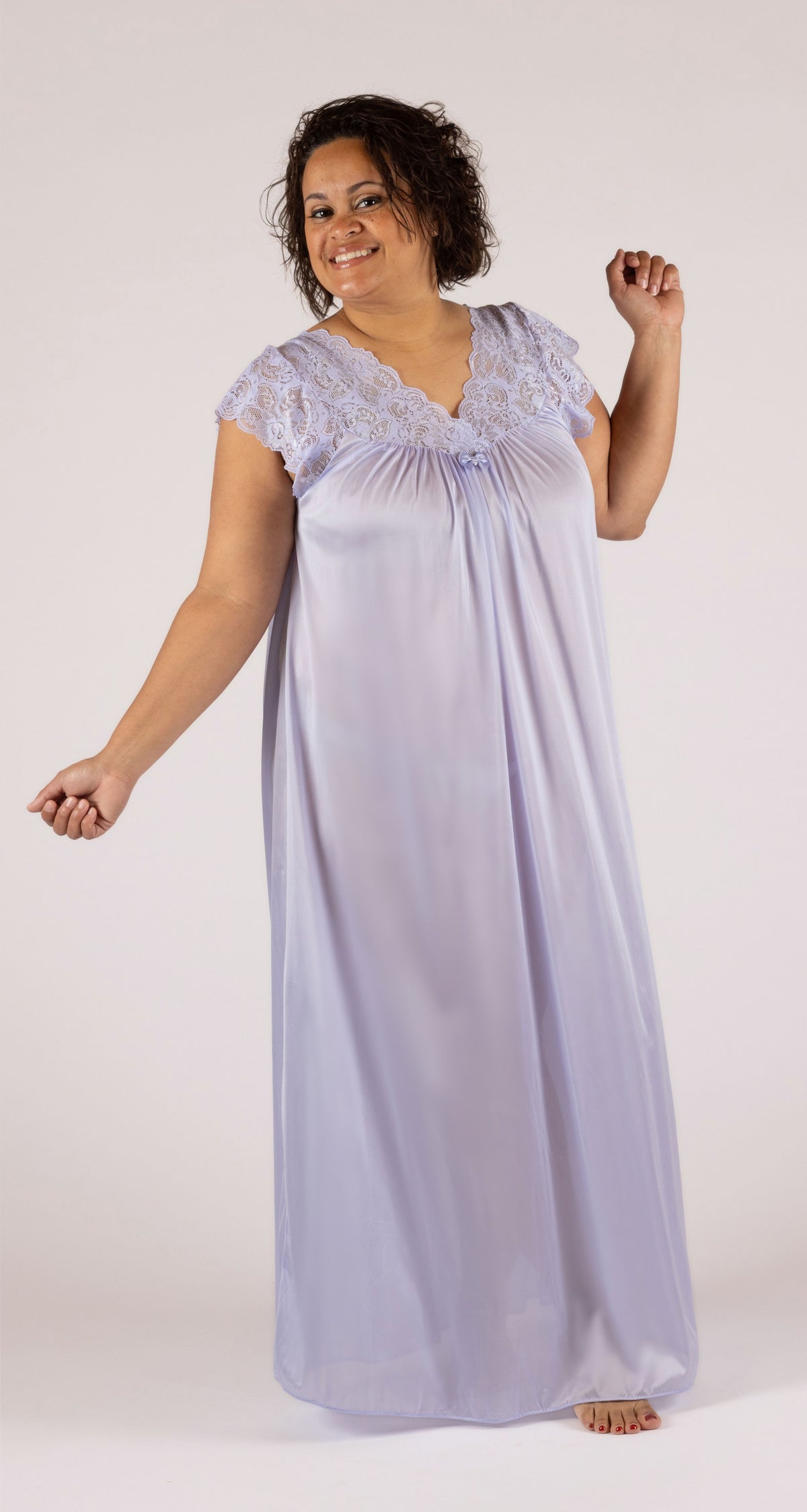 Silhouette Lace Cap Sleeve Long Nightgown in Peri Frost
