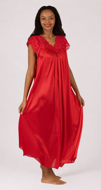 Silhouette Lace Cap Sleeve Long Nightgown in Red