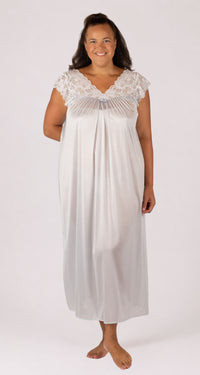 Silhouette Lace Cap Sleeve Long Nightgown in Silver