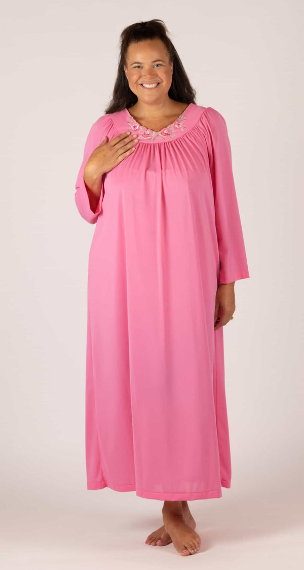 Rosey Pink Petals Long Sleeve Long Nightgown
