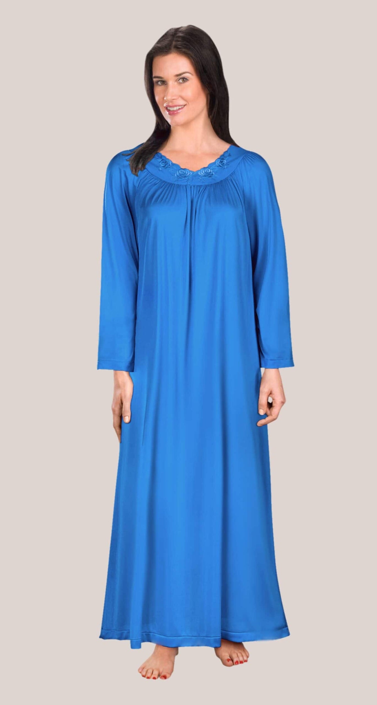 Sapphire Petals Long Sleeve Long Nightgown
