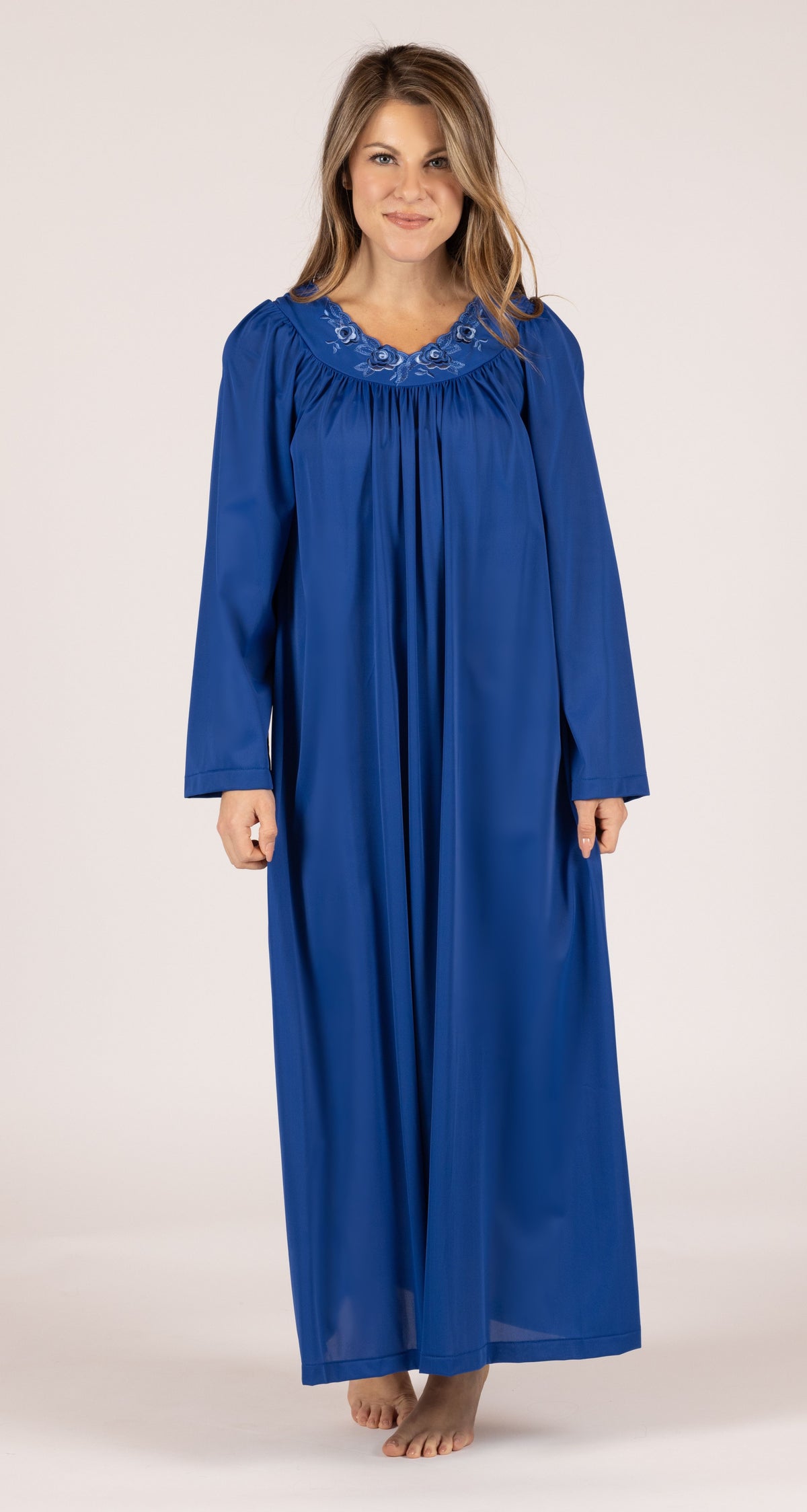 Petals Long Sleeve Long Nightgown in Navy