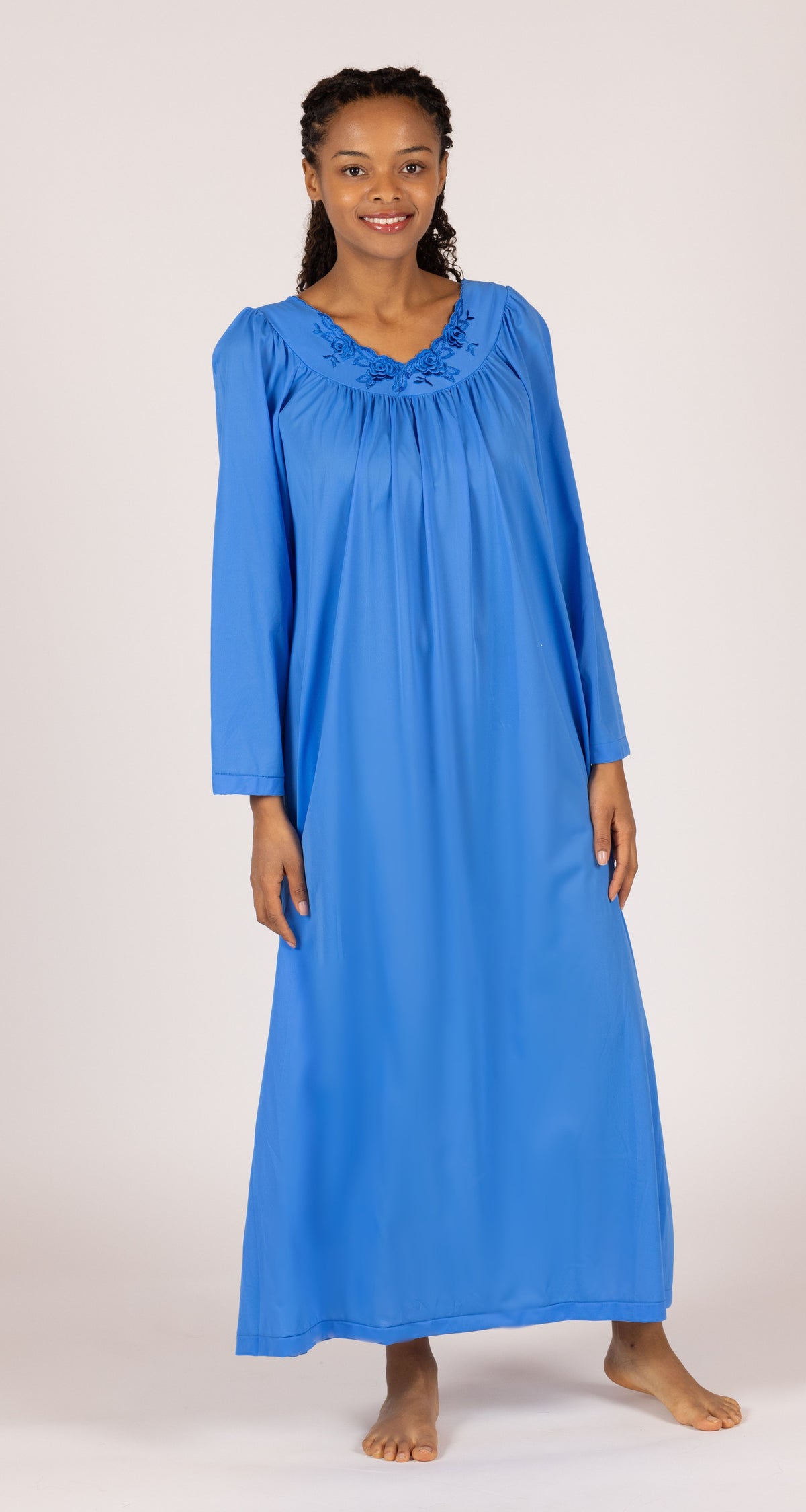 Petals Long Sleeve Long Nightgown in Sapphire