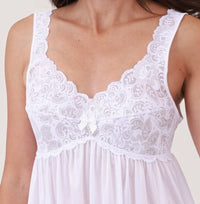 Diamond White Silhouette Lace Vintage Babydoll Nightie Lace and Rhinestone Bow Detail