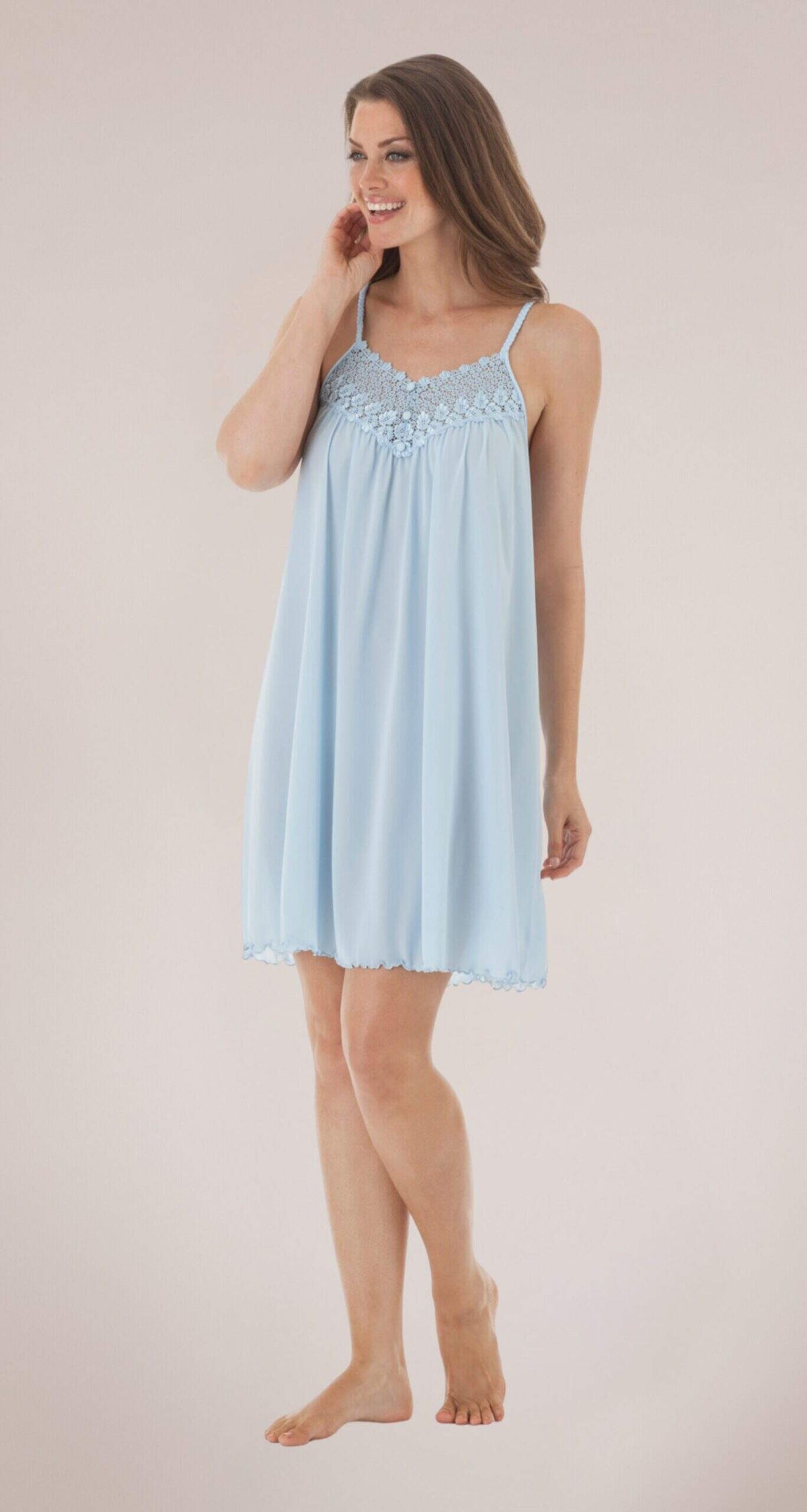 Blue 38" Short Braided Strap Nightgown