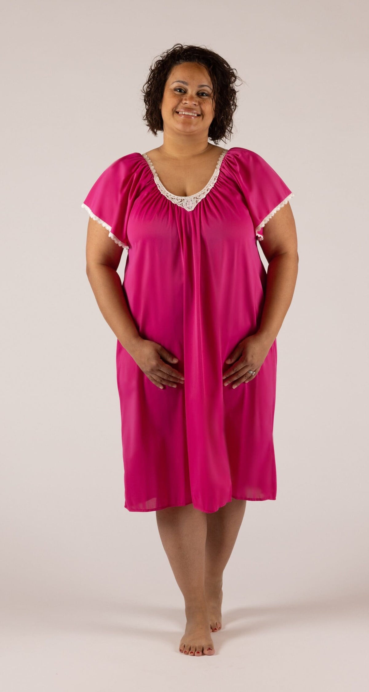 Raspberry Cameo Flutter Sleeve 40" Short Nightgown