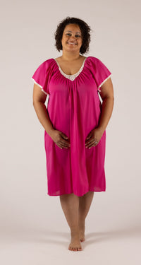 Raspberry Cameo Flutter Sleeve 40" Short Nightgown