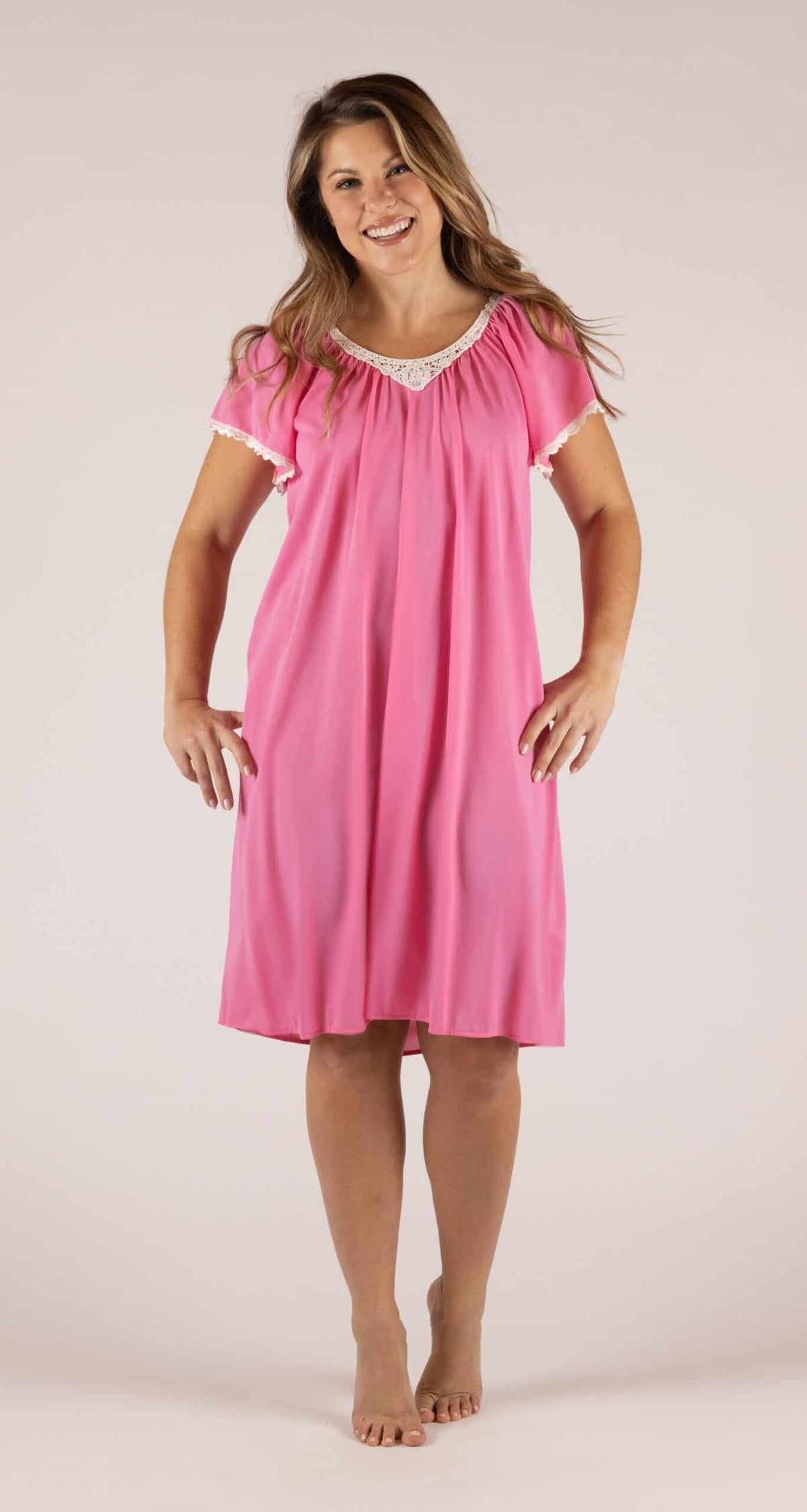 Rosey Pink Cameo Flutter Sleeve 40" Short Nightgown