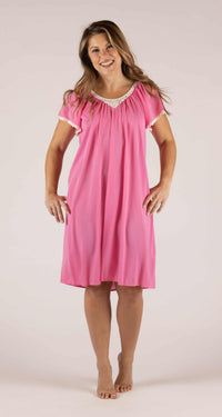 Rosey Pink Cameo Flutter Sleeve 40" Short Nightgown