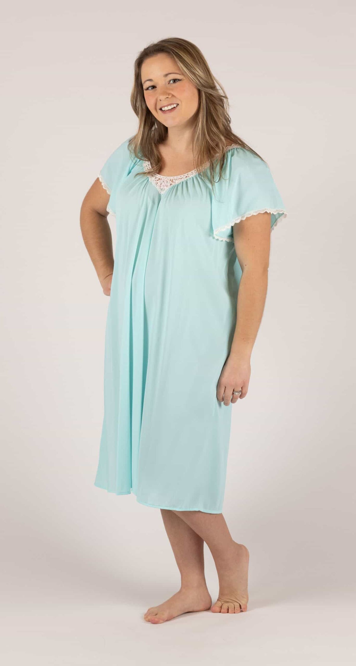 Seafoam Cameo Flutter Sleeve 40" Short Nightgown