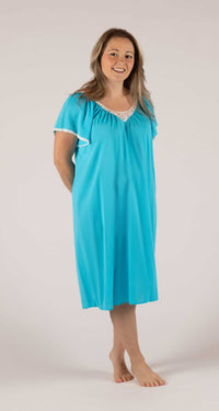 Turquoise Cameo Flutter Sleeve 40" Short Nightgown