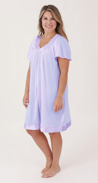 Satin Touch Short Sleeve Nightgown in Lilac