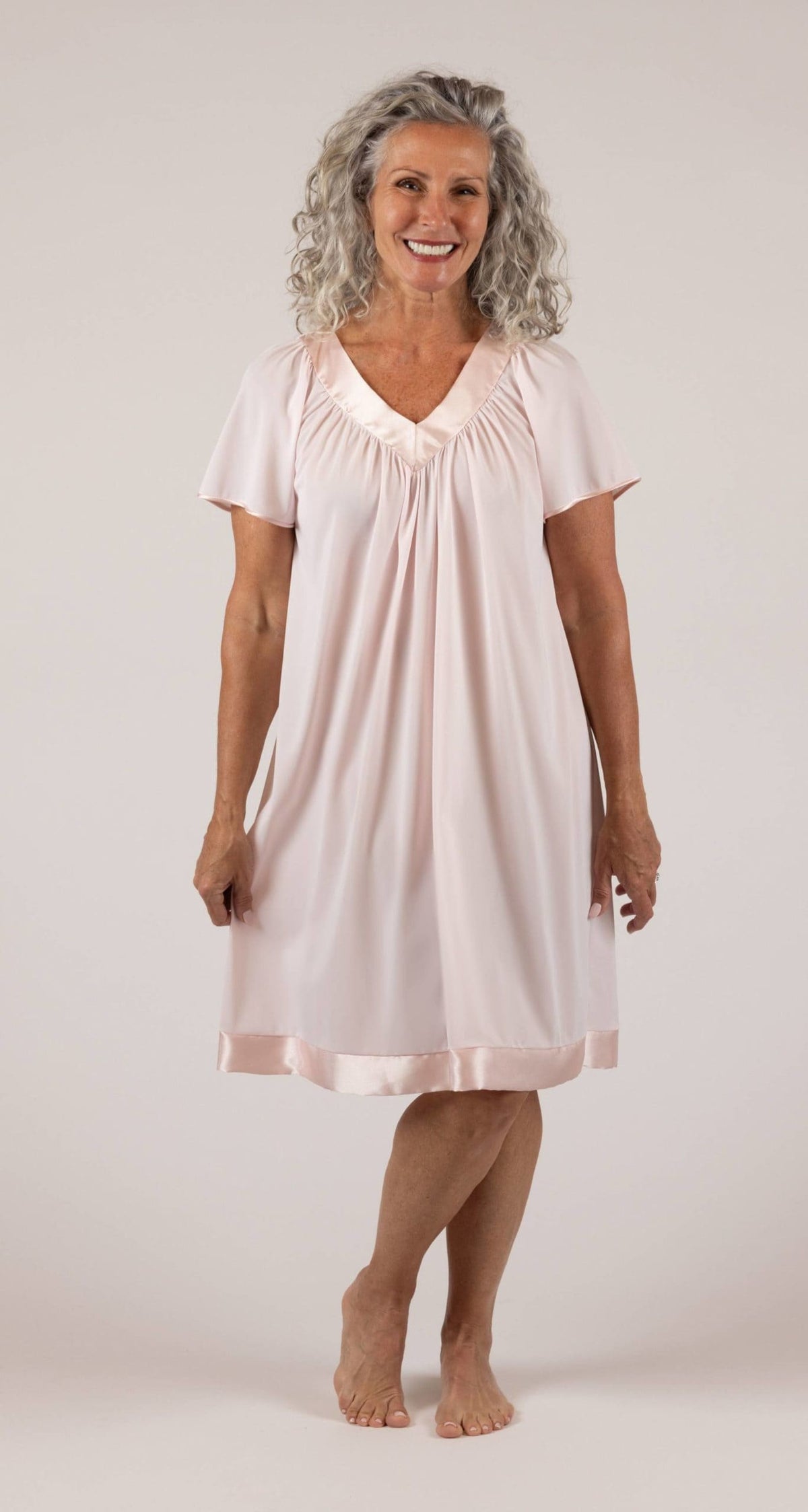 Satin Touch Short Sleeve Nightgown in pink front