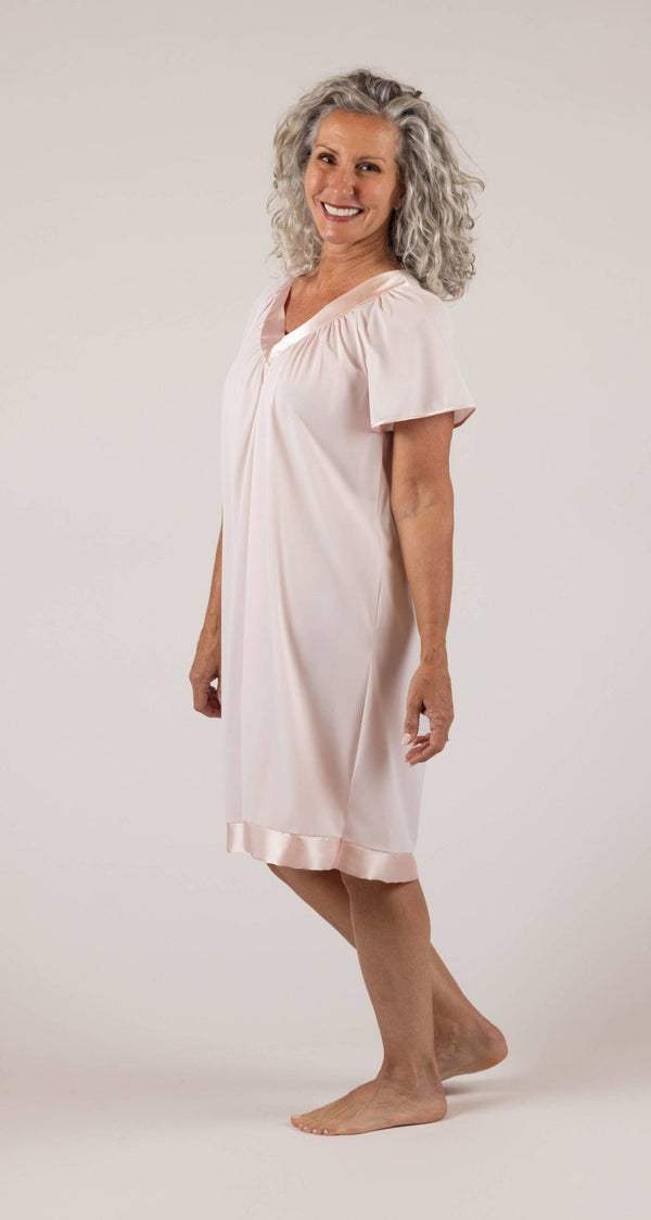 Satin Touch Short Sleeve Nightgown in pink side