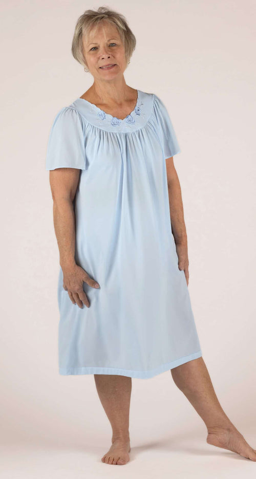 Petals Flutter Sleeve 40" Short Nightgown in Bluebell