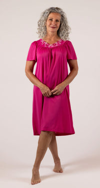 Raspberry Petals Flutter Sleeve Short Gown