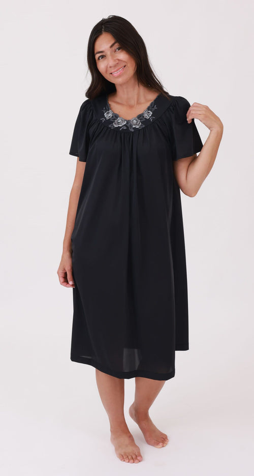 Shadow Black Petals Flutter Sleeve Short Gown